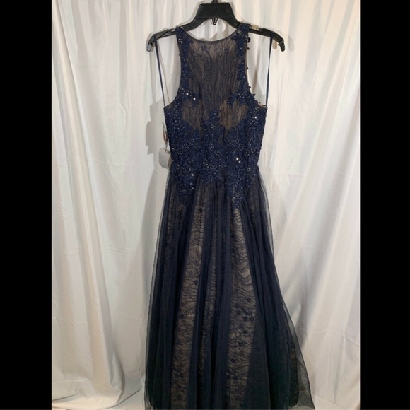 NWT $288‎ XSCAPE Sparkling Lace Evening Dress in Navy/Nude [SZ 6 ] - Picture 5 of 8